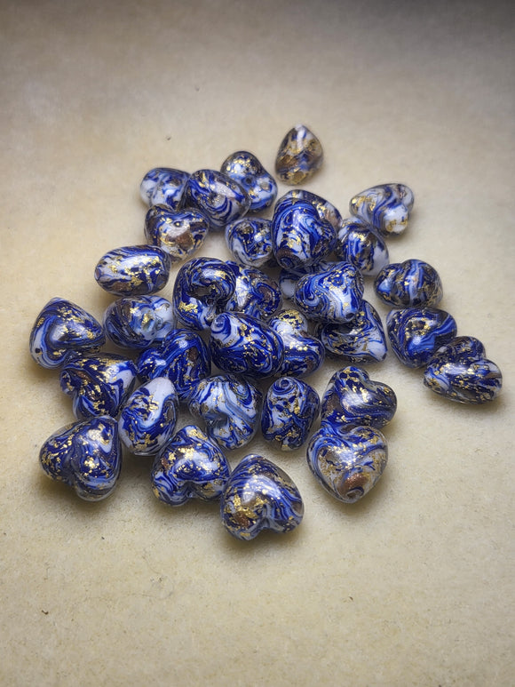 Blue Marble Glass Heart 13mm 1pc