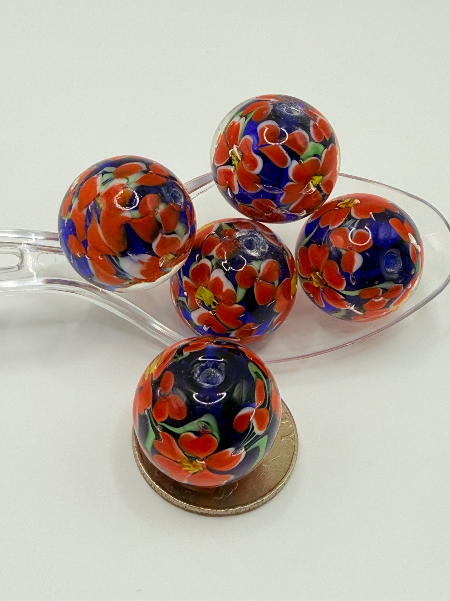 20 mm Red/Blue floral glass beads