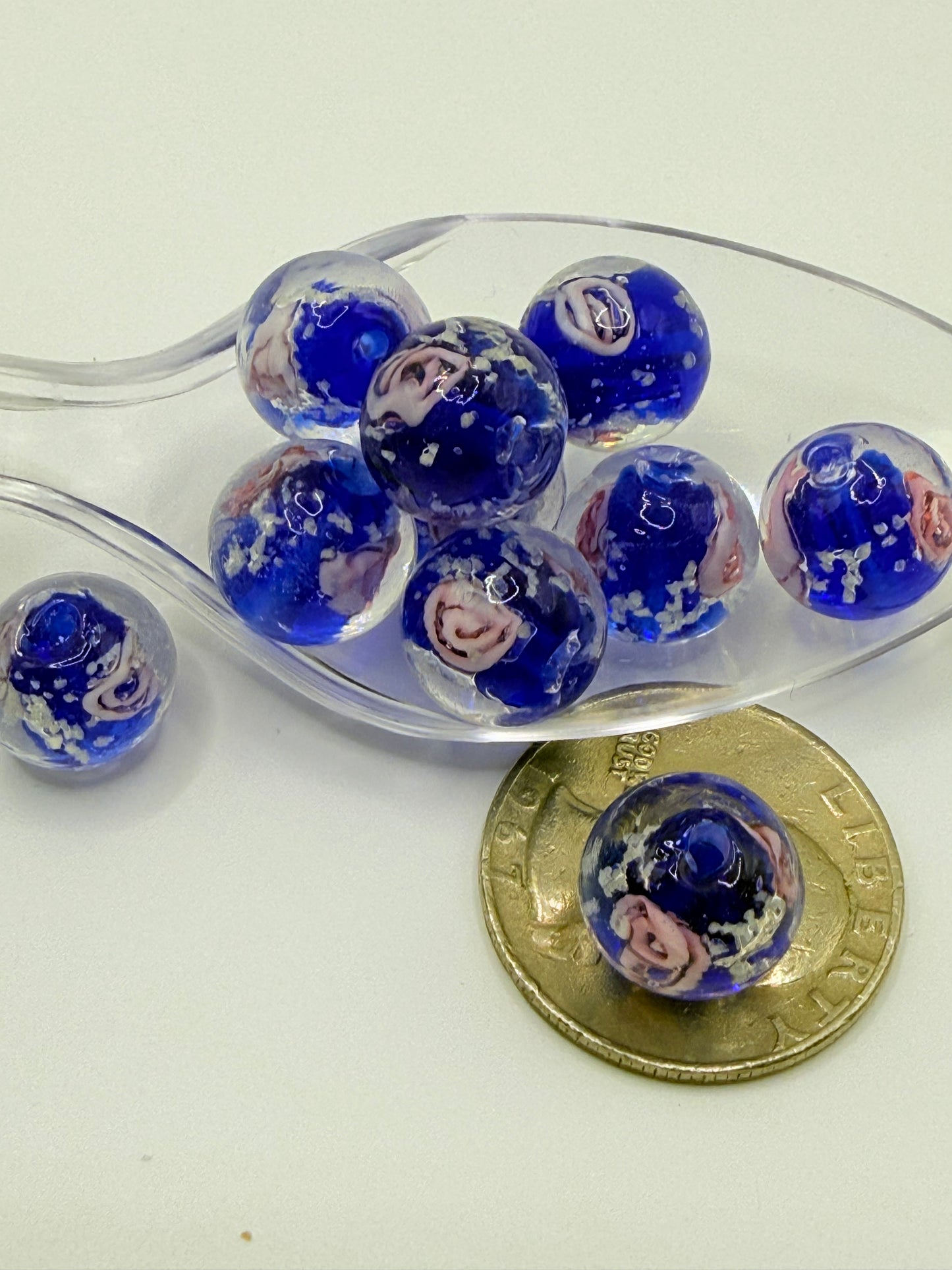 10mm pink/blue floral beads