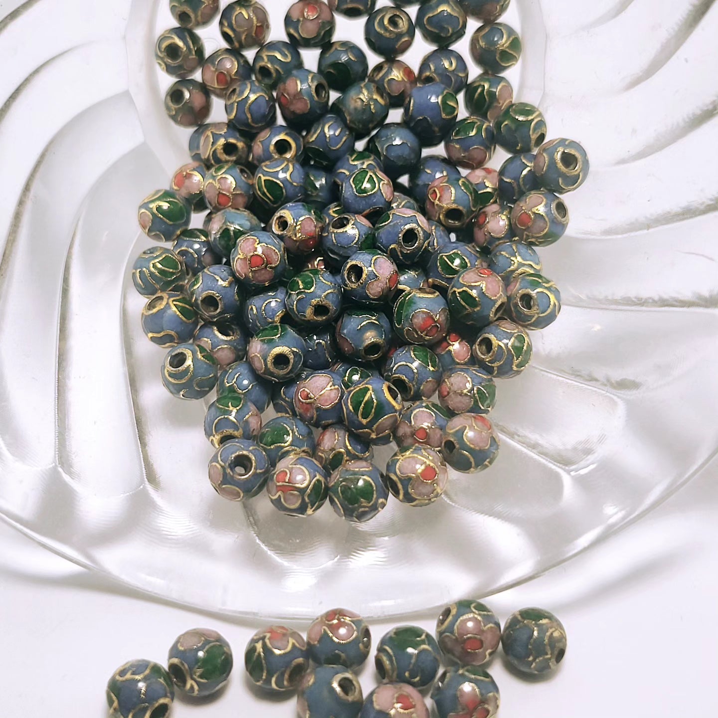 6mm Soft Blue Cloisonne Beads 8 pieces