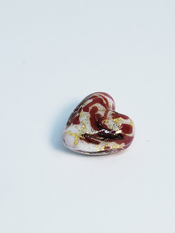 Red Marble Glass Heart 13mm 1pc