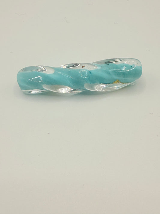 Teal encase crystal swirl bead 10mm x 40mm