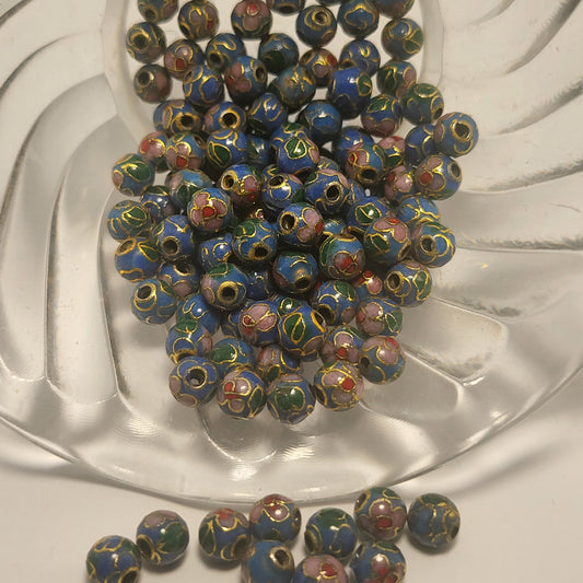 6mm Medium Blue Cloisonné 8 pieces