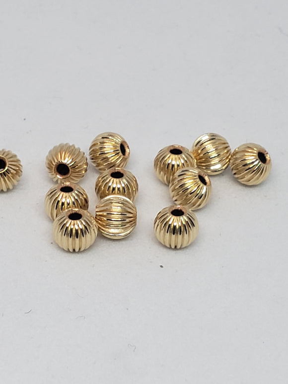 Corrugated Bead, Round Bronze Bead, Ribbed Bead, Large Round Bead