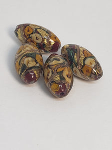 Topaz/Burgandy Floral Oval Glass 12x22mm 1piece