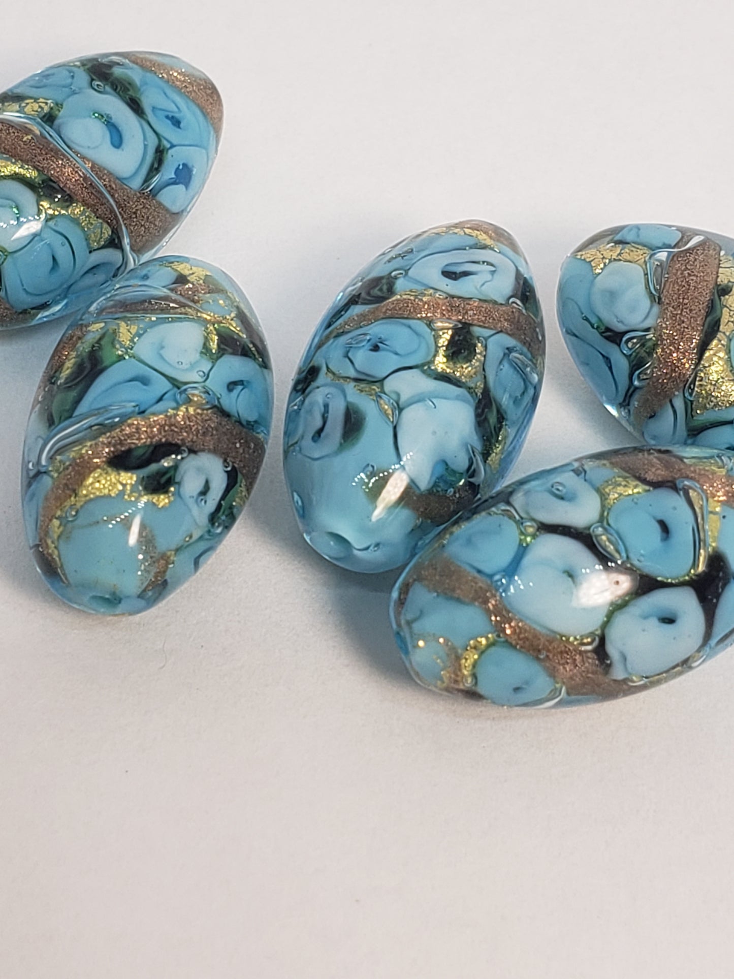 Baby Blue Floral Oval 12x22mm 1piece