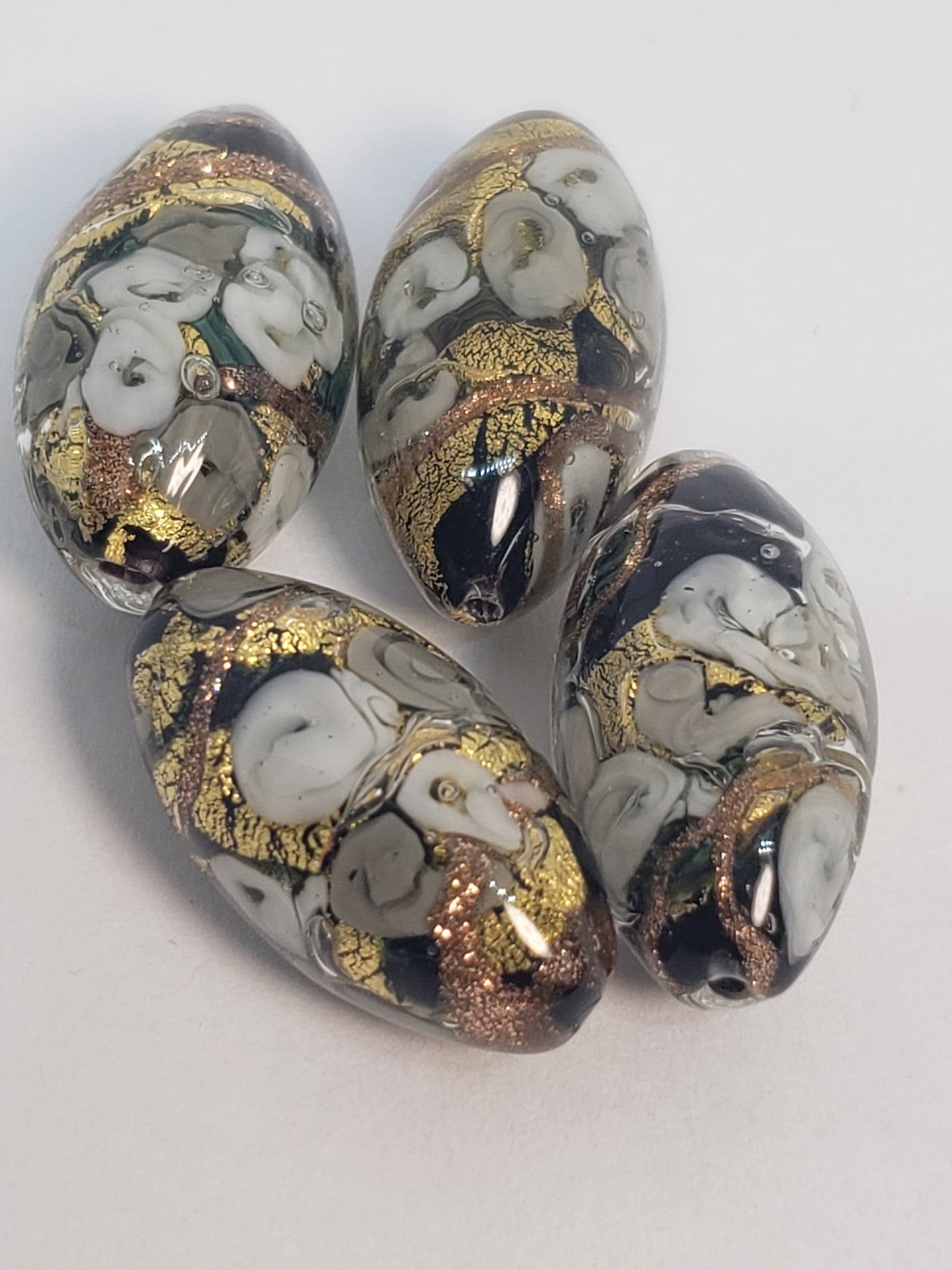 Gray/Black Floral Oval Glass 12x22mm 1piece
