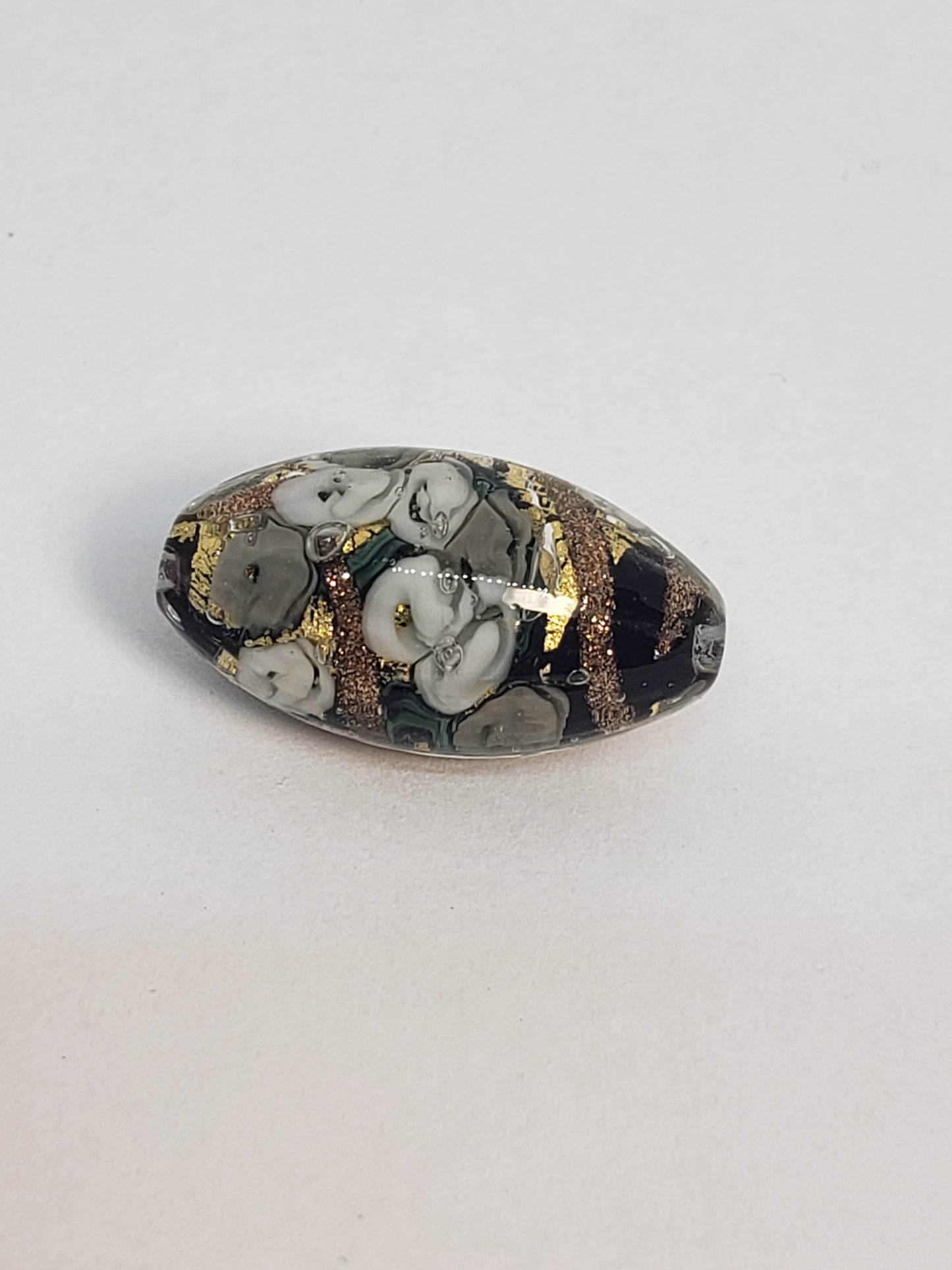 Gray/Black Floral Oval Glass 12x22mm 1piece