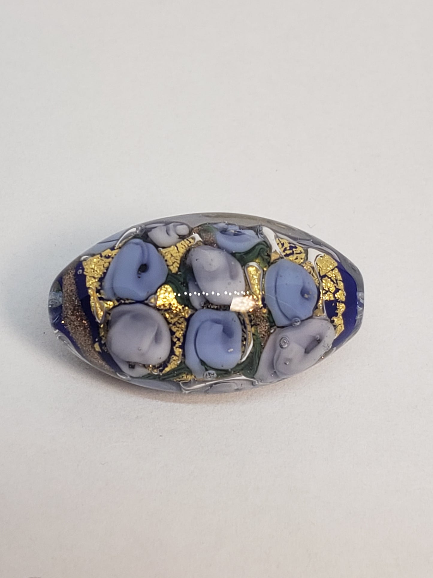 Dark Blue Floral Oval Glass 12x22mm 1piece