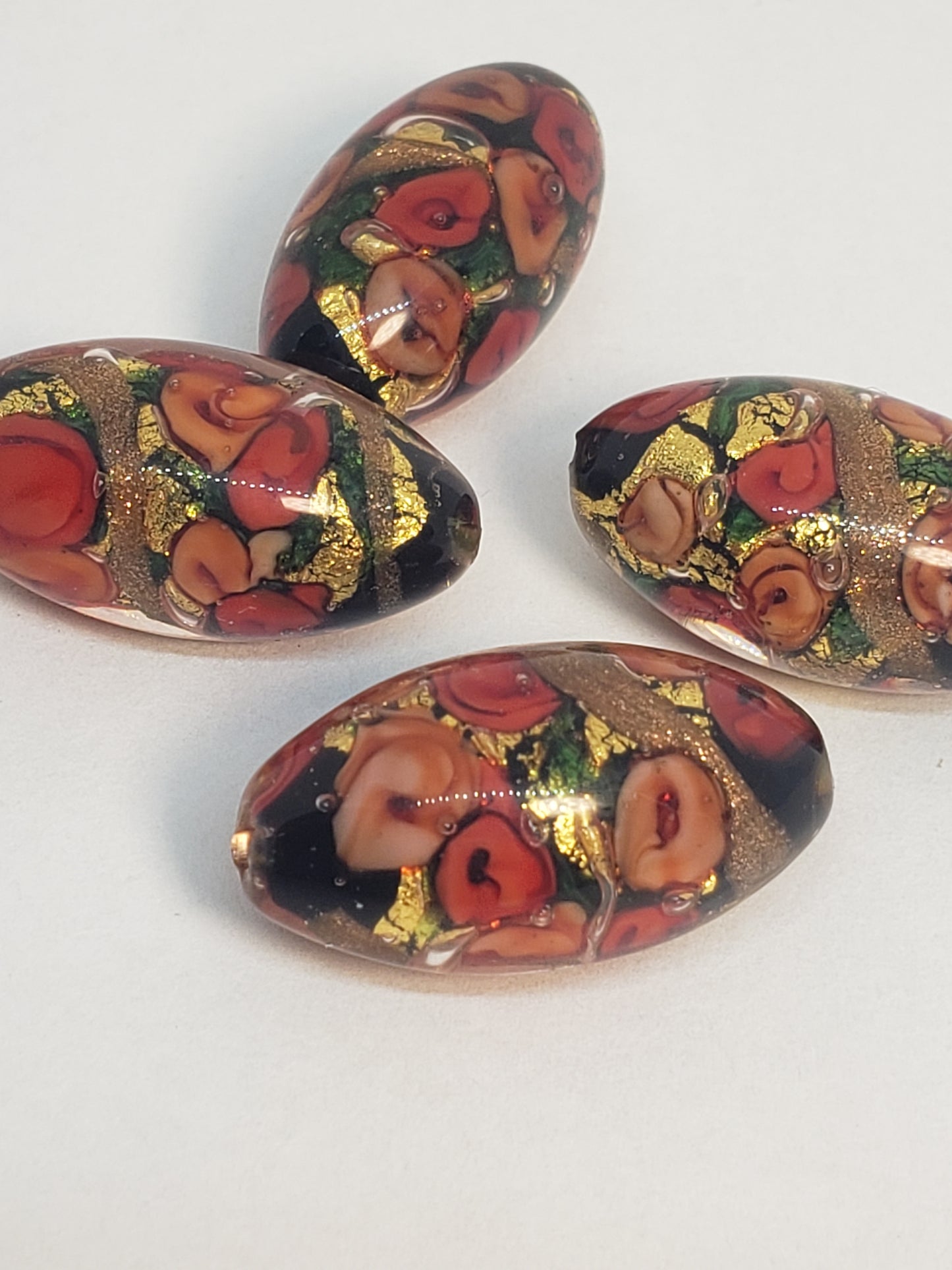 Red/Black Oval Glass Beads 12mx22mm 1piece