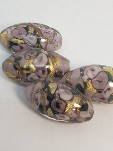 Soft Lavendar Floral Glass Oval 12x22mm 1piece