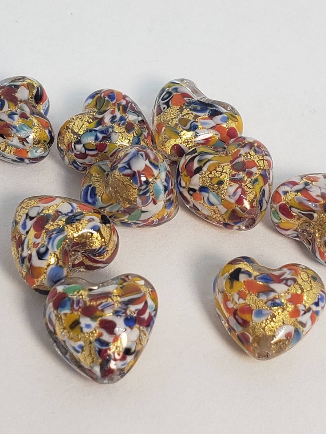 Piñata Heart Glass Bead Gold Foil 12x13x 9mm 1piece