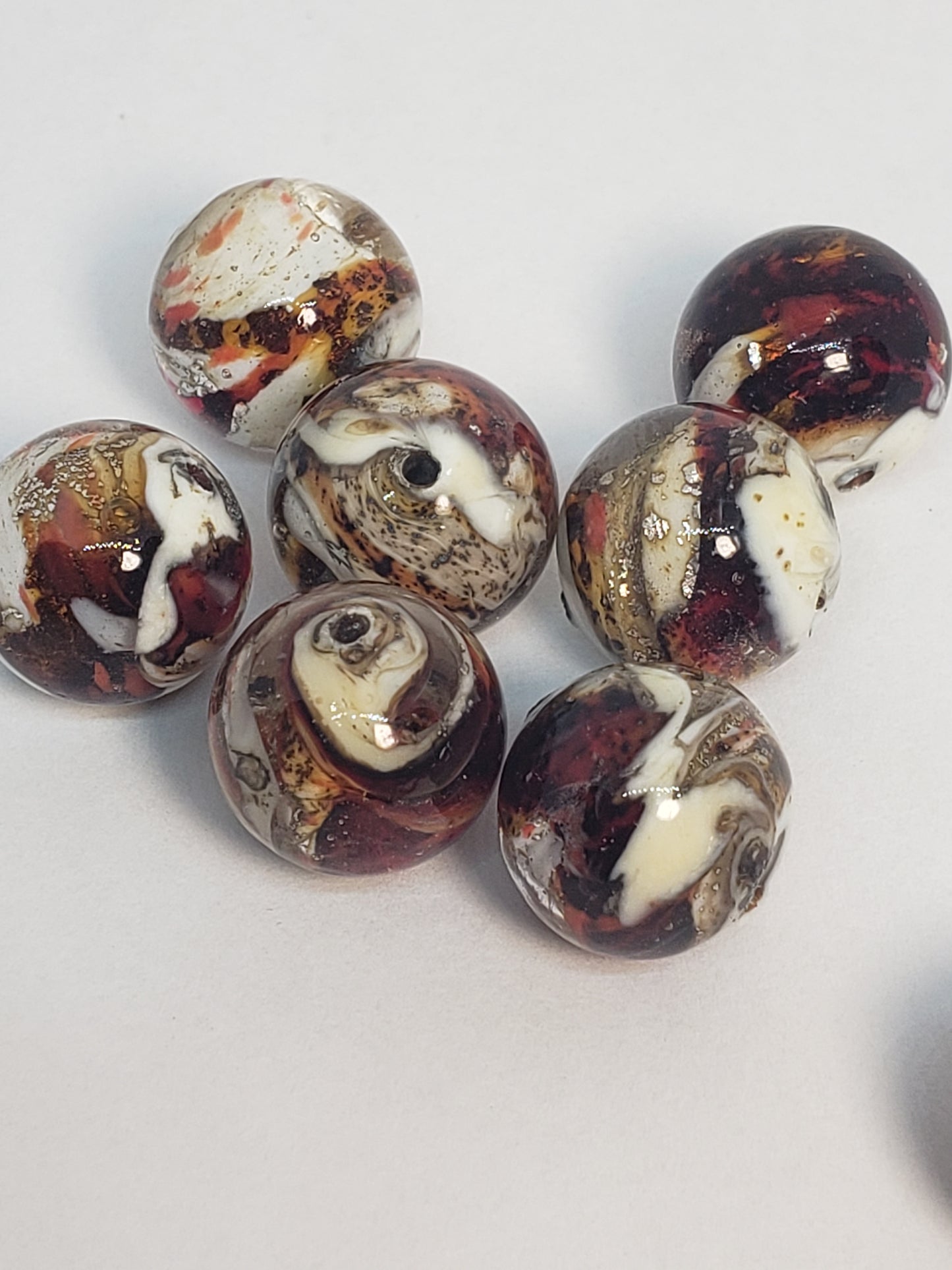 PIECES AVAILABLE-4Reddish/Glitter Swirl Marble Round Glass 14mm 1piece