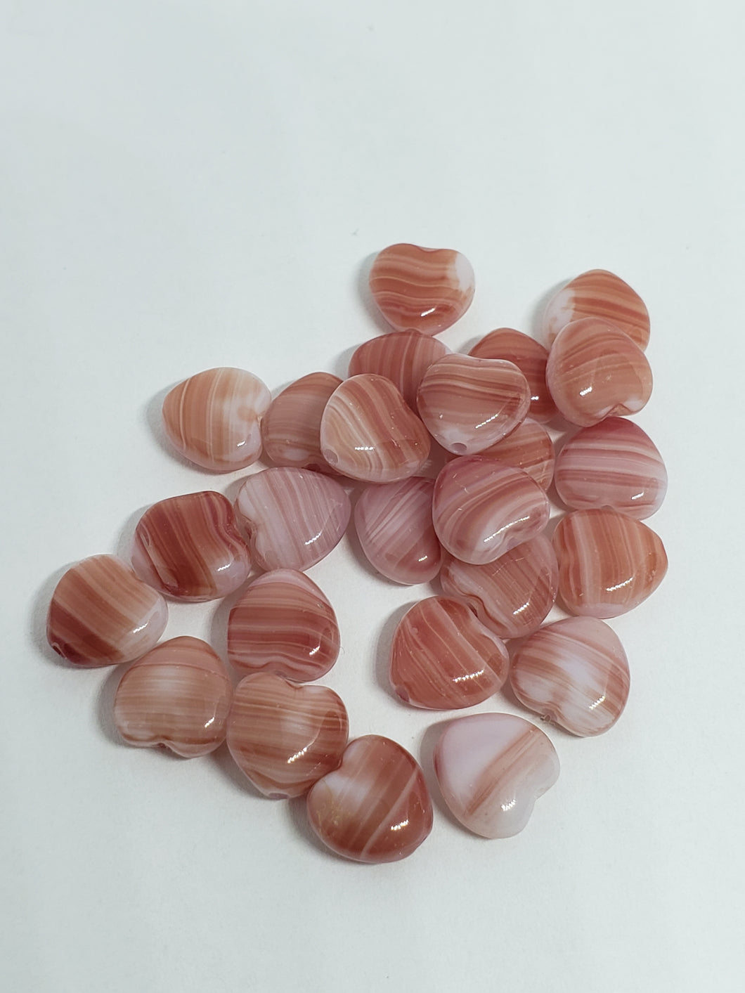 Hearts Deep Pink swirl glass 8mm 24pieces