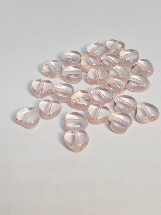 Hearts Transparent Pink glass 8mm 24pcs