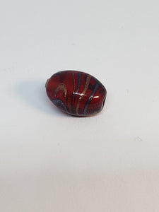 Glass Oval Red w/ Gray/Gold Swirl 10x14mm 1pc