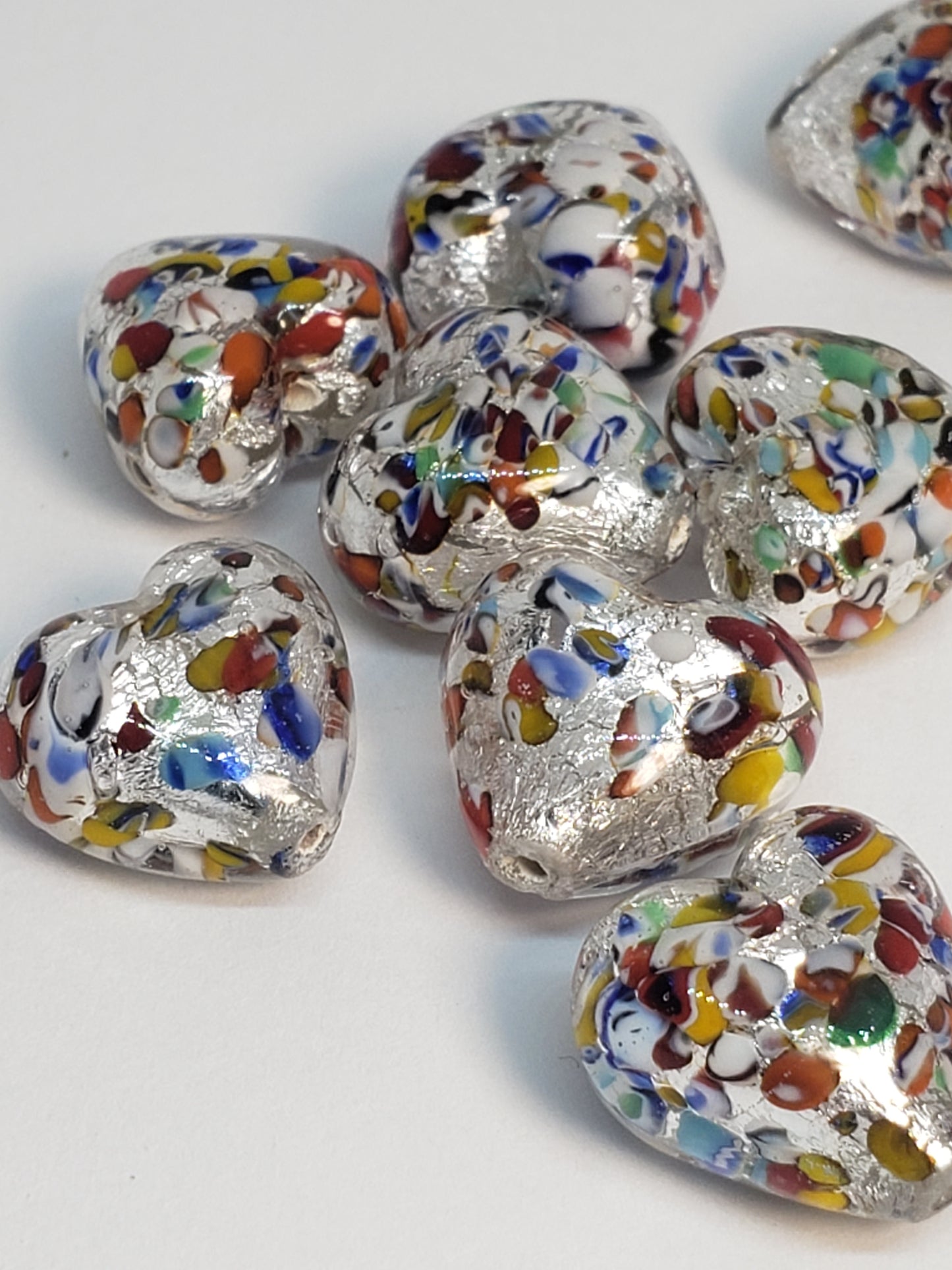 Piñata Heart Glass Bead Silver Foil 12x13x9mm