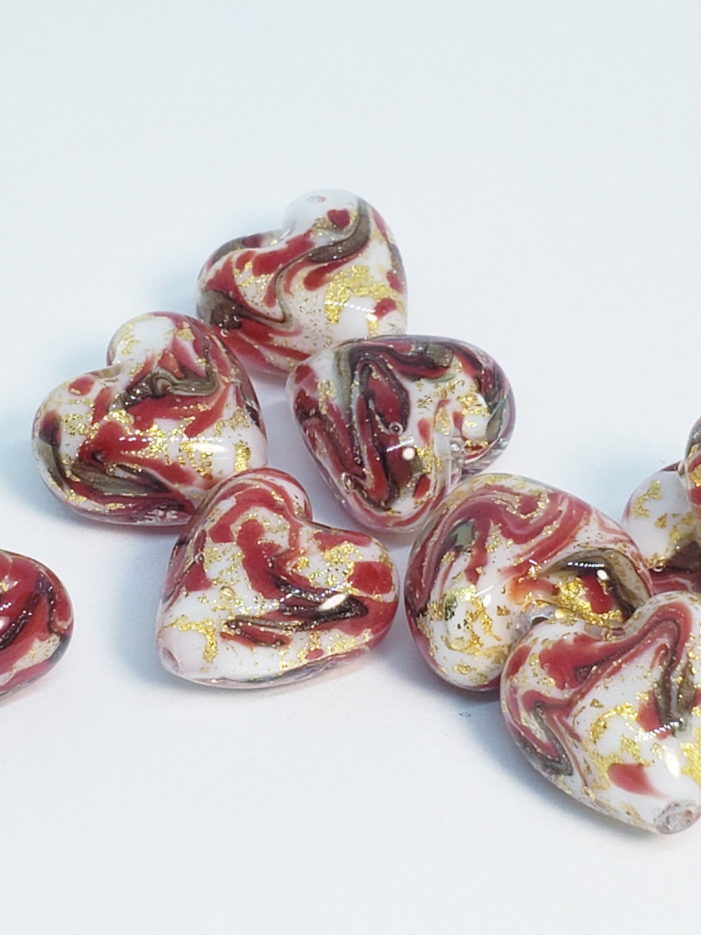 Red Marble Glass Heart Bead 13mm (1 pc)