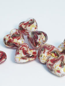 Red Marble Glass Heart 13mm 1pc